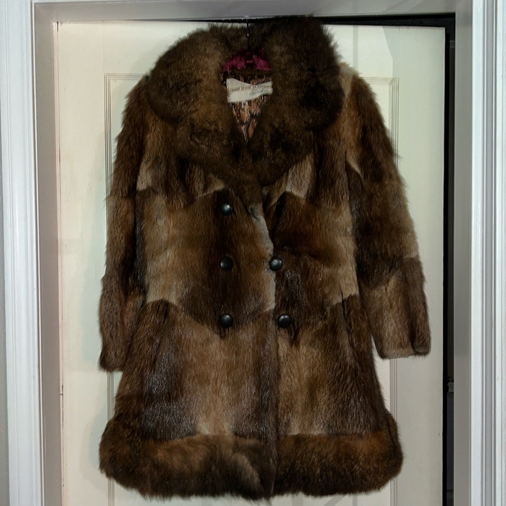 Vintage fur coat Bon Marche muskrat patchwork